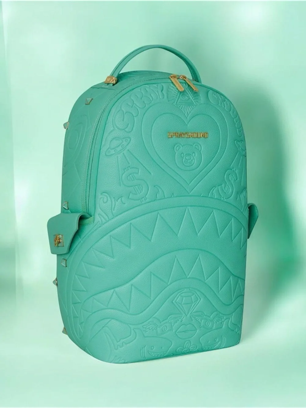 Sprayground Teal Embossed Heart & Shark Backpack